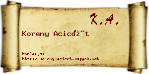 Koreny Acicét névjegykártya